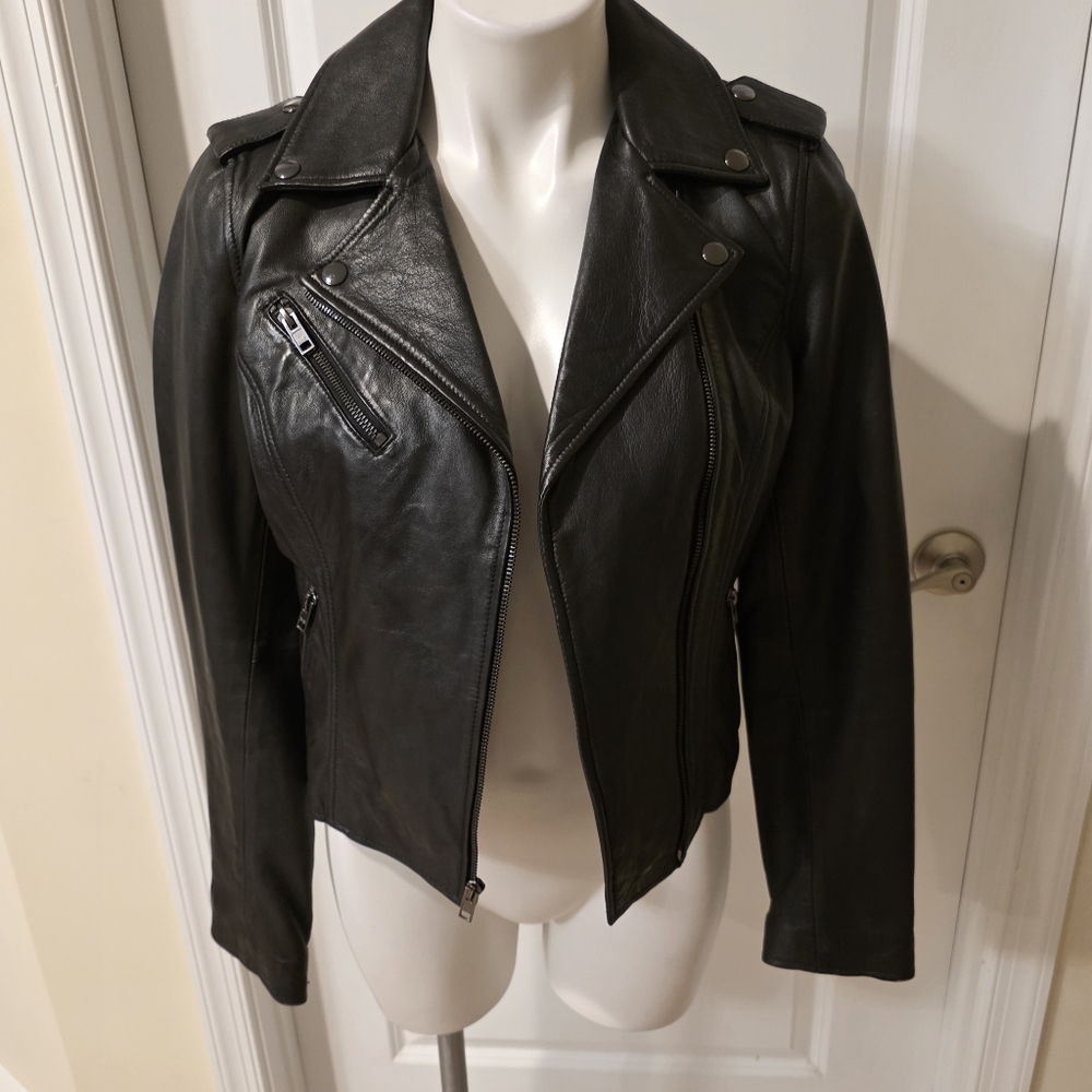 Black Rivet Leather Moto Jacket Size Small